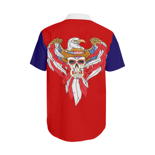 American Eagle Sugar Skull Red 2 Men's Short Sleeve Shirt with Lapel Collar (Model T54)
