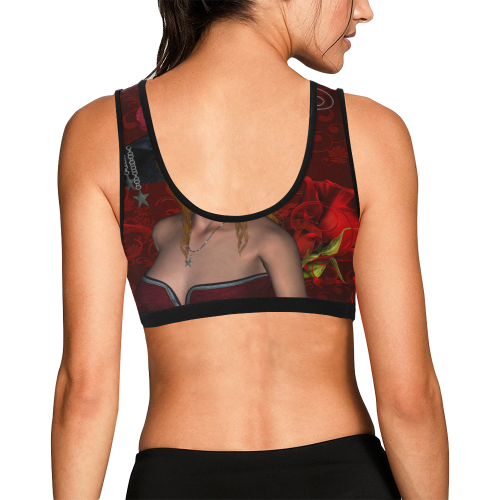 Beautiful steampunk lady, awesome hat Women's All Over Print Sports Bra (Model T52)