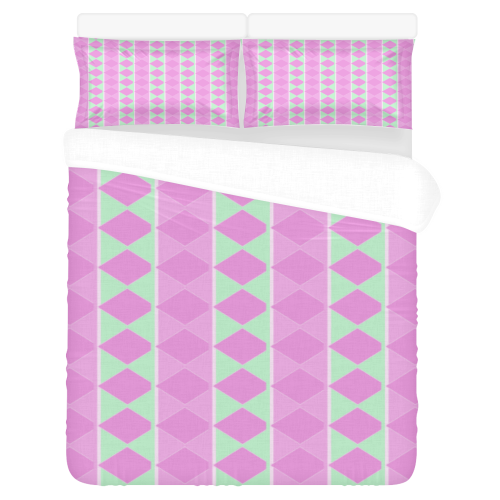 Pink Mint Harlequin Diamond 3-Piece Bedding Set