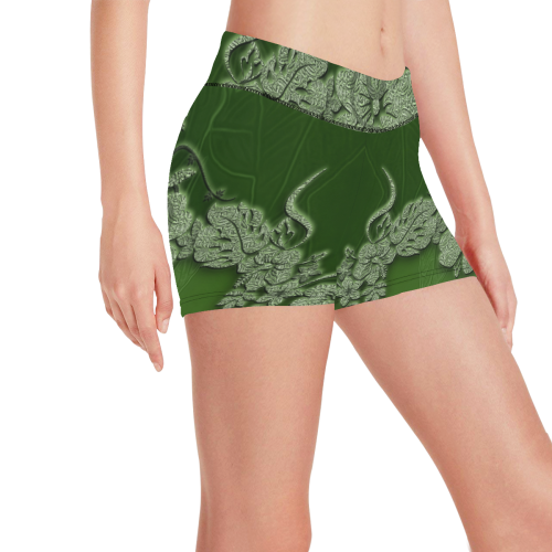 Wonderful green floral design Women's All Over Print Short Leggings (Model L28)