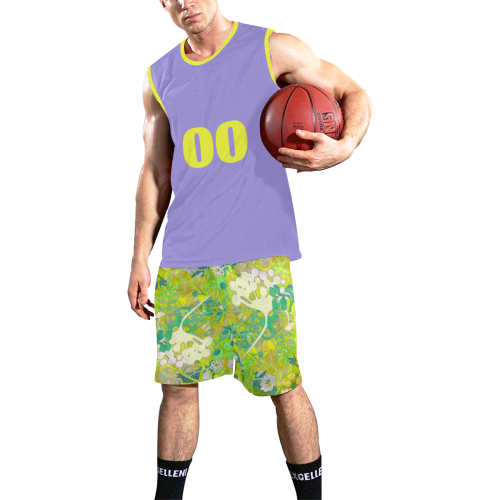 floral abstract shorts with lavendar top All Over Print Basketball Uniform