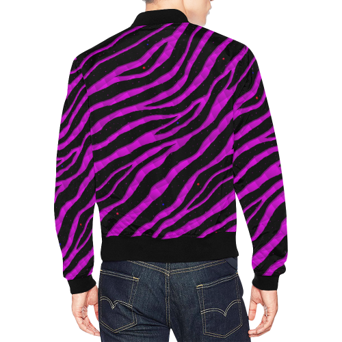 Ripped SpaceTime Stripes - Pink All Over Print Bomber Jacket for Men (Model H19)