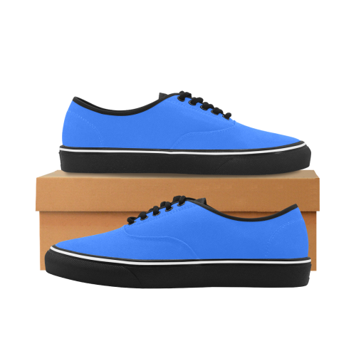 color deep electric blue Classic Women's Canvas Low Top Shoes/Large (Model E001-4)