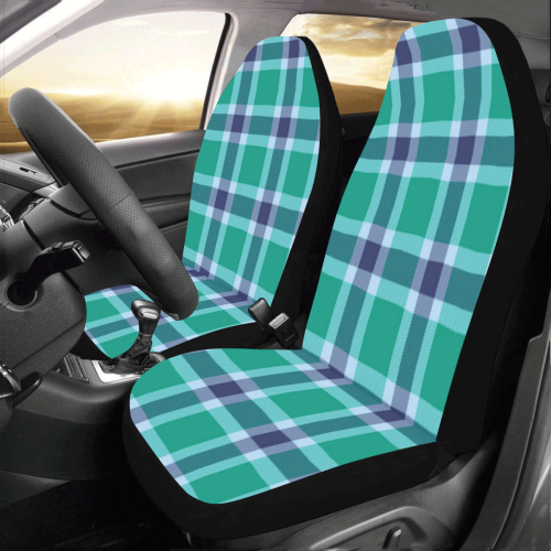 Green Blue White Plaid Car Seat Covers (Set of 2)
