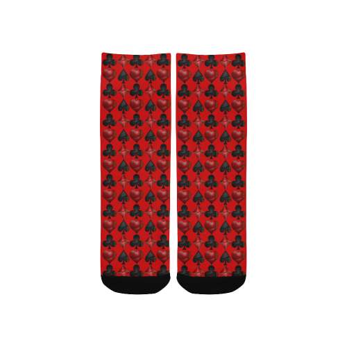 Las Vegas Black and Red Casino Poker Card Shapes Red Custom Socks for Kids