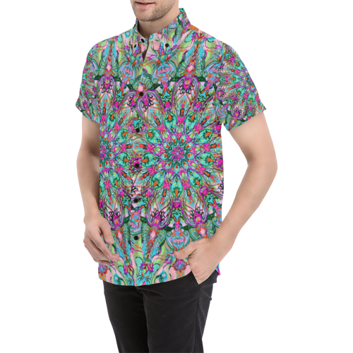 mandala 4 Men's All Over Print Short Sleeve Shirt/Large Size (Model T53)