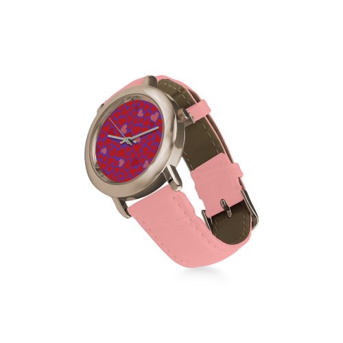 Love pattern PURPLE Women's Rose Gold Leather Strap Watch(Model 201)