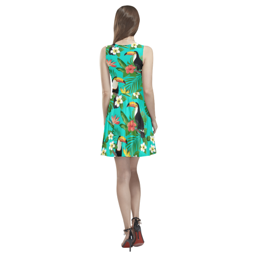 Tropical Summer Toucan Pattern Thea Sleeveless Skater Dress(Model D19)