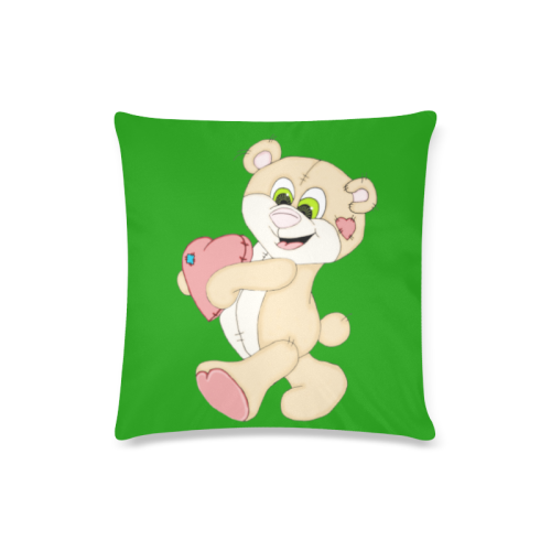 Patchwork Heart Teddy Green Custom Zippered Pillow Case 16"x16"(Twin Sides)
