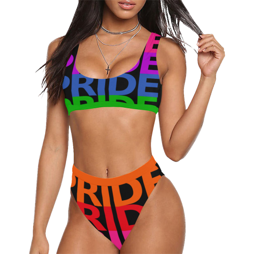 PRIDE flag rainbow Sport Top & High-Waisted Bikini Swimsuit (Model S07)
