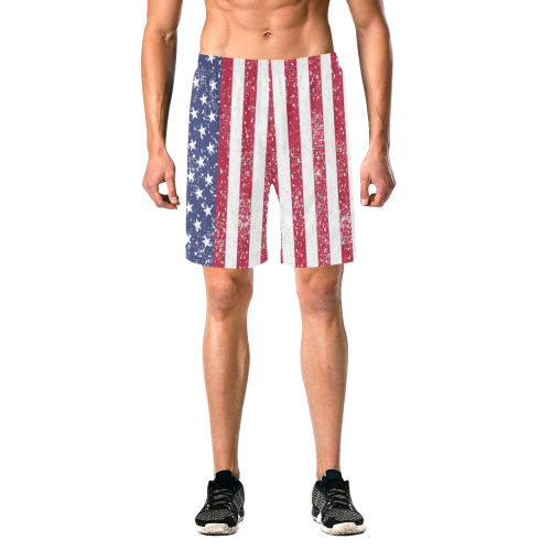 American Flag Distressed Men's All Over Print Elastic Beach Shorts (Model L20)