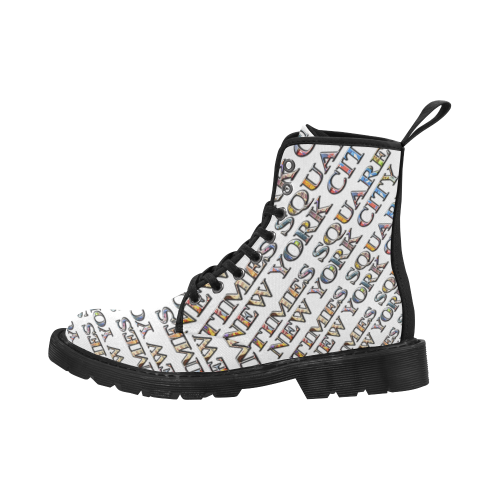 Times Square New York city color photo-filled type on white Martin Boots for Women (Black) (Model 1203H)