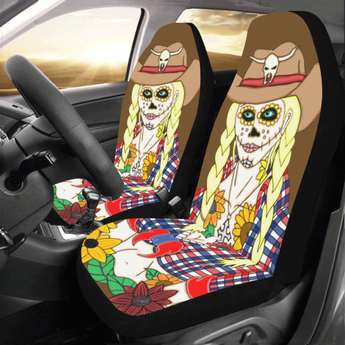 Cowgirl Sugar Skull Brown Car Seat Covers (Set of 2)