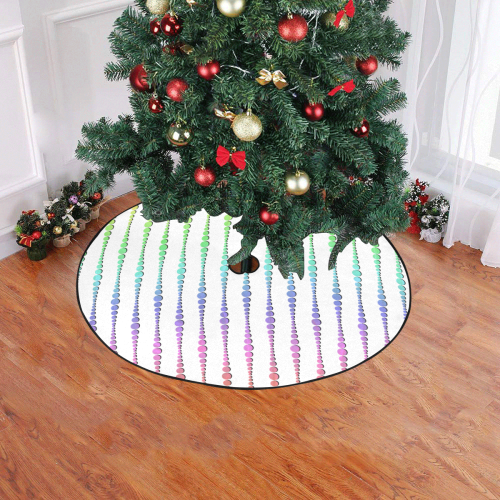 1960s Mod Rainbow Lined Dots on White Christmas Tree Skirt 47" x 47"