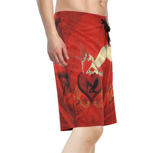Cute fairy with pegasus Men's All Over Print Board Shorts (Model L16)