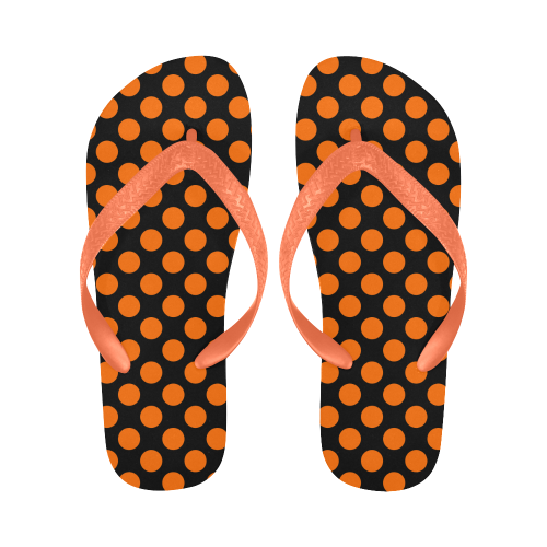 Orange Polka Dots on Black Flip Flops for Men/Women (Model 040)