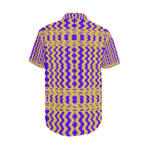 Purple Yellow Modern  Waves Lines Men's Short Sleeve Shirt with Lapel Collar (Model T54)