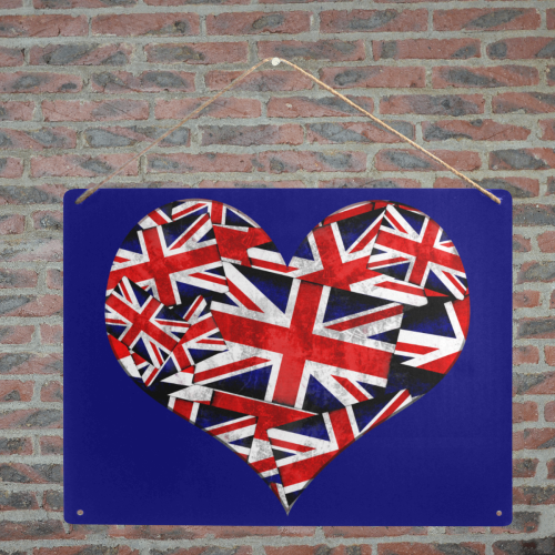 Union Jack British UK Flag Heart Blue Metal Tin Sign 16"x12"