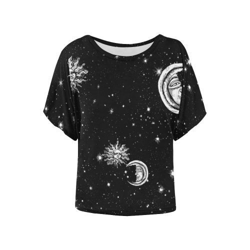 Mystic Stars, Moon and Sun Women's Batwing-Sleeved Blouse T shirt (Model T44)