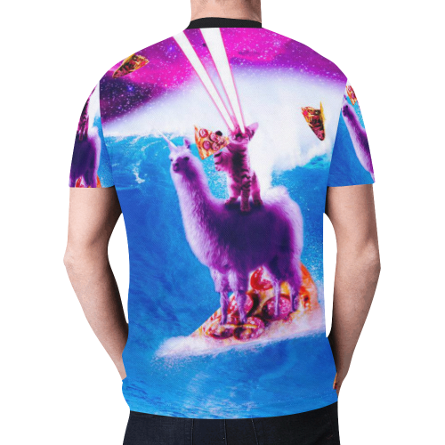 Laser Eyes Space Cat Riding On Surfing Llama Unicorn New All Over Print T-shirt for Men (Model T45)
