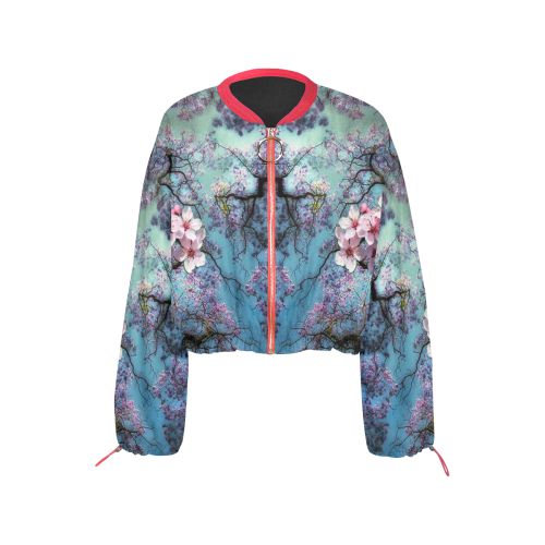 Cherry blossomL Cropped Chiffon Jacket for Women (Model H30)