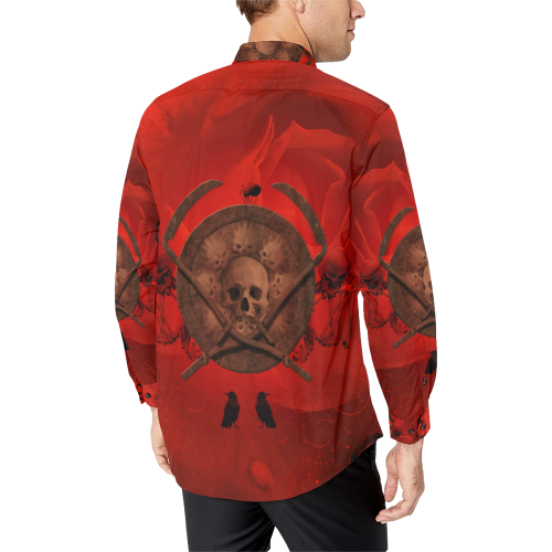 Skulls on red vintage background Men's All Over Print Casual Dress Shirt (Model T61)