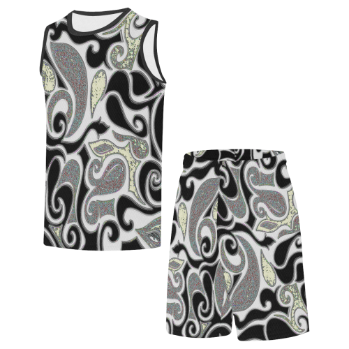 retro abstract doodle in black and white All Over Print Basketball Uniform