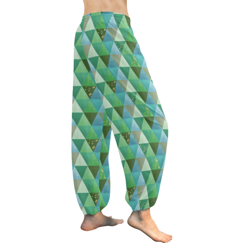 Triangle Pattern - Green Teal Khaki Moss Women's All Over Print Harem Pants (Model L18)