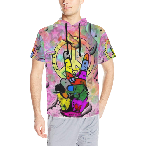Peace by Nico Bielow All Over Print Short Sleeve Hoodie for Men (Model H32)
