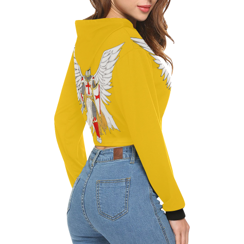 Knights Templar Angel Yellow All Over Print Crop Hoodie for Women (Model H22)