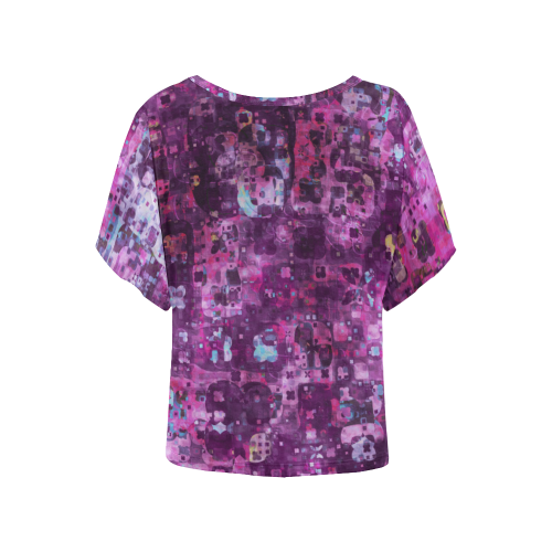 Purple Pink Floral Grunge Women's Batwing-Sleeved Blouse T shirt (Model T44)