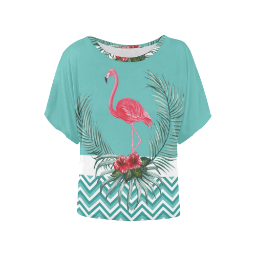 Retro Flamingo Chevron Women's Batwing-Sleeved Blouse T shirt (Model T44)