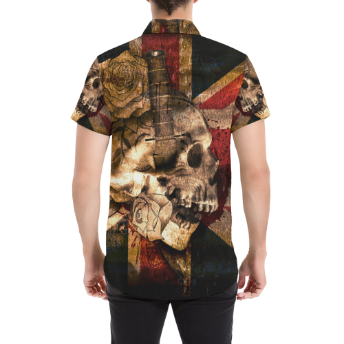 Grunge Skull and British Flag Men's All Over Print Short Sleeve Shirt/Large Size (Model T53)