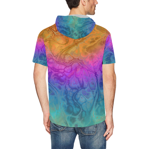 Fractal Batik ART - Hippie Rainboe Colors 1 All Over Print Short Sleeve Hoodie for Men (Model H32)