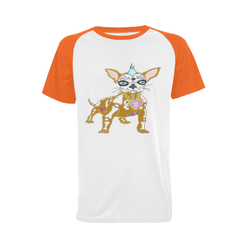 Punk Rock Sugar Skull Dog Orange Men's Raglan T-shirt Big Size (USA Size) (Model T11)