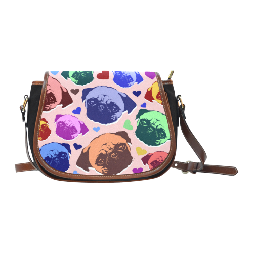 Pug Puppy Dog Love Hearts Saddle Bag/Small (Model 1649)(Flap Customization)