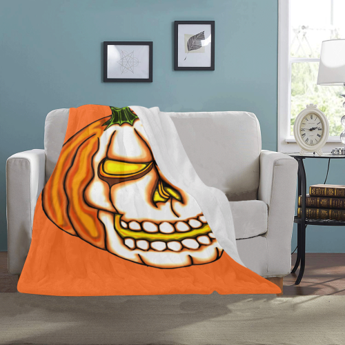 Pumpkin Skull Orange Ultra-Soft Micro Fleece Blanket 40"x50"