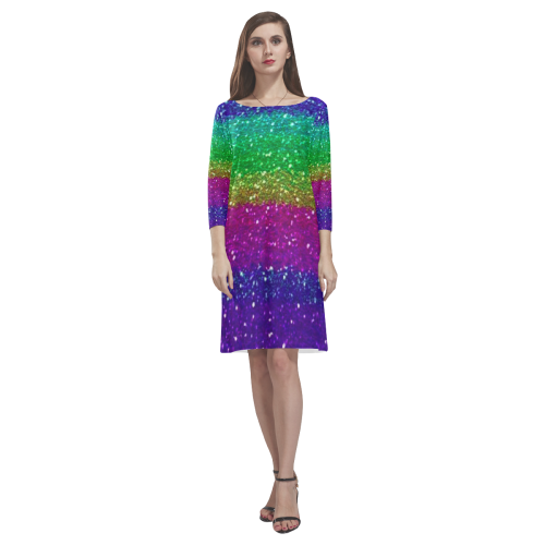 Rainbow Glitter Rhea Loose Round Neck Dress(Model D22)