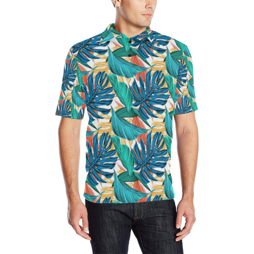 Tropical Jungle Leaves Men's All Over Print Polo Shirt (Model T55)