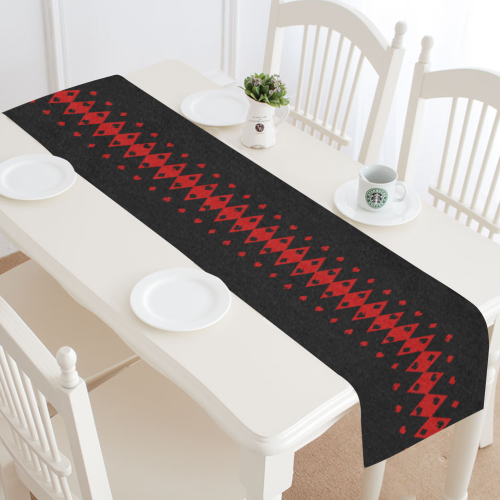 Black and Red Playing Card Shapes Table Runner 14x72 inch