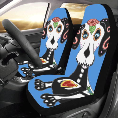Dachshund Sugar Skull Blue Car Seat Covers (Set of 2)