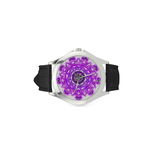 mandala purple gradient watch Women's Classic Leather Strap Watch(Model 203)