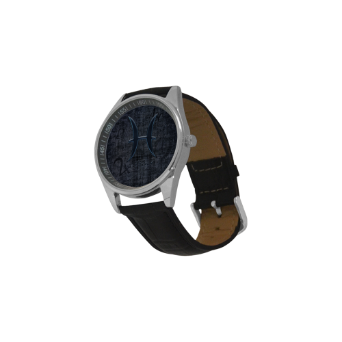 Astrology Zodiac Sign Pisce in Grunge Style Men's Casual Leather Strap Watch(Model 211)
