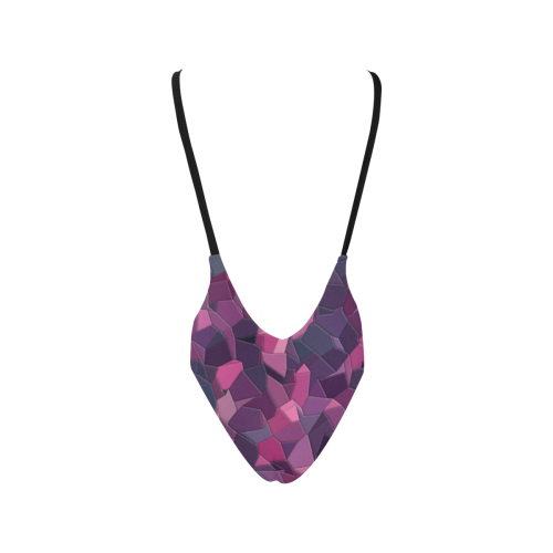 purple pink magenta mosaic #purple Sexy Low Back One-Piece Swimsuit (Model S09)