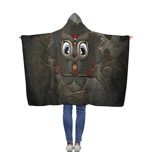 Funny steampunk owl Flannel Hooded Blanket 40''x50''