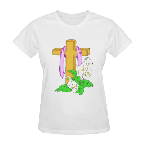 Easter Cross White Women's T-Shirt in USA Size (Two Sides Printing)