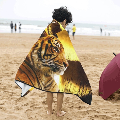 Tiger and Sunset Kids' Hooded Bath Towels