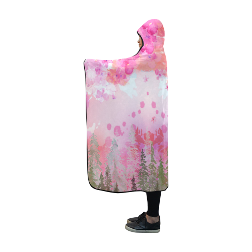 Little Deer in the Magic Pink Forest Hooded Blanket 60''x50''