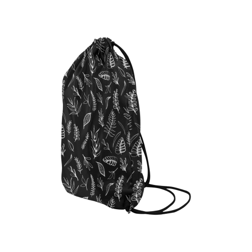 BLACK DANCING LEAVES Small Drawstring Bag Model 1604 (Twin Sides) 11"(W) * 17.7"(H)
