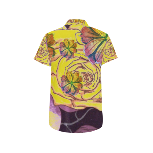 Watercolor Flowers Yellow Purple Green Men's All Over Print Short Sleeve Shirt/Large Size (Model T53)